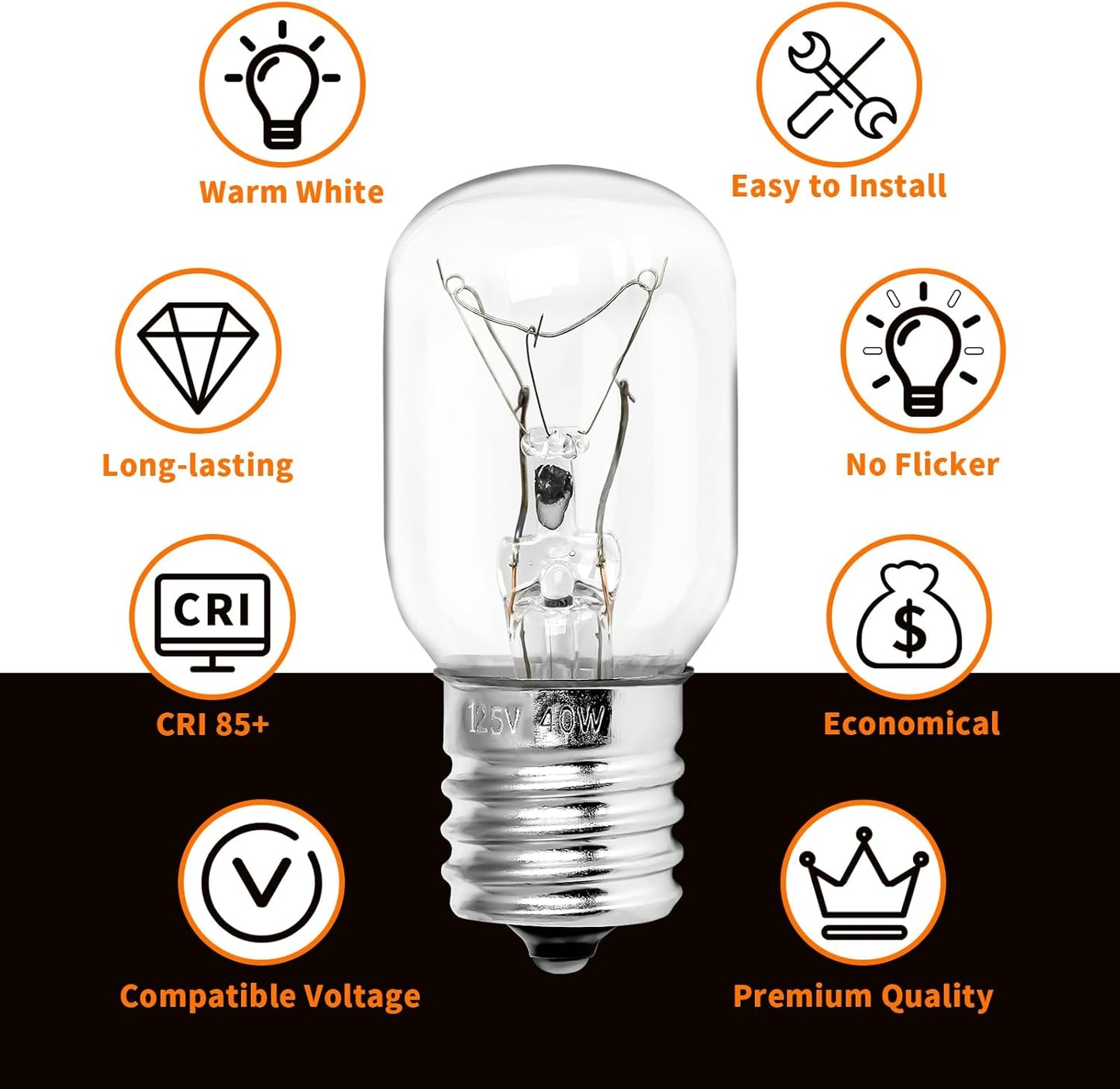 Belleone Microwave Light Bulb - Fits GE Kenmore Whirlpool LG Maytag, 125V 40W, 2PCS E17 Base