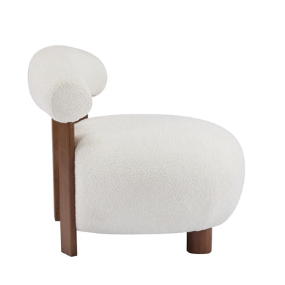 Christopher Knight Home Elvina Boucle Fabric Accent Chair, Solid Wood Single Lounge Sofa, Bedroom Comfy Reading Chair, for Modern Minimalist Style Living Room/Home Office, Milky White+Walnut