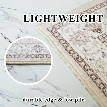 Skiennix Washable 8ft Round Area Rug - Soft, Non-Slip, Stain-Resistant Carpet for Living Room & Bedroom | Beige