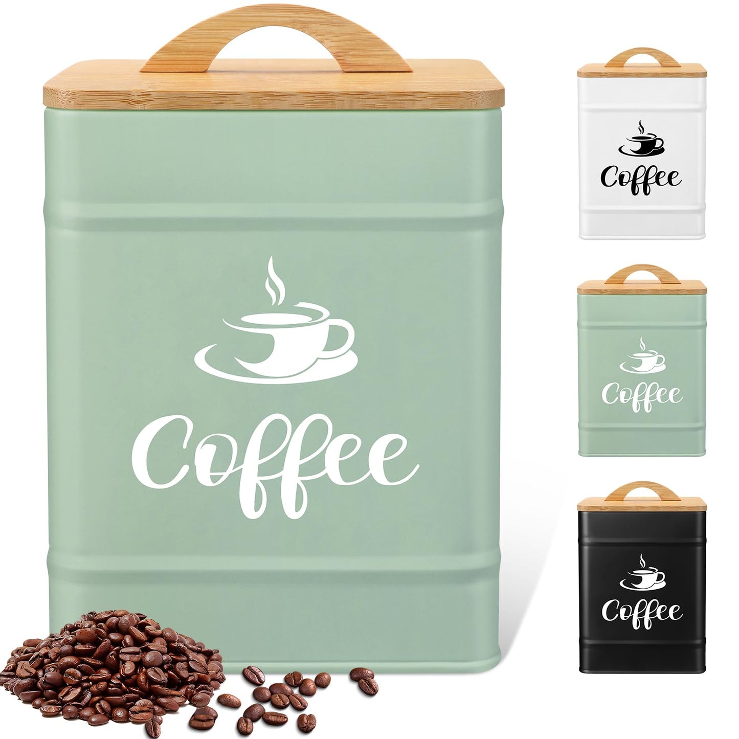 Maxdot 40 oz Turquoise Airtight Coffee Canister Large Iron Farmhouse Container with Wooden Bamboo Lid Tea Storage Kitchen Countertop Container for Coffee Grounds Beans Pods
