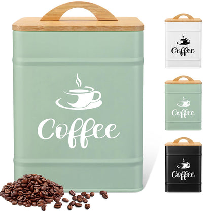 Maxdot 40 oz Turquoise Airtight Coffee Canister Large Iron Farmhouse Container with Wooden Bamboo Lid Tea Storage Kitchen Countertop Container for Coffee Grounds Beans Pods