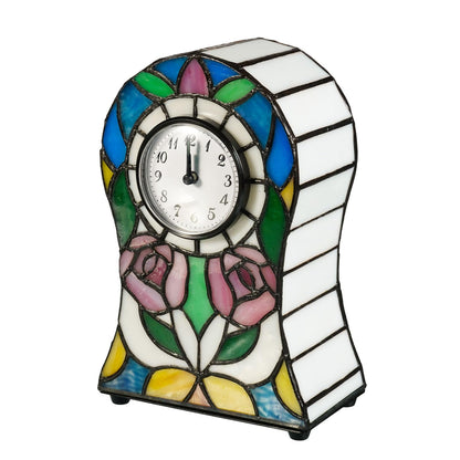 Yodimust Tiffany Style Rose Pattern Bell-Shaped Table Lamp with Clock, Stained Glass Lamp, Creative Clock Lamp, Decoration for Bedroom, Bedside Lamp, Office