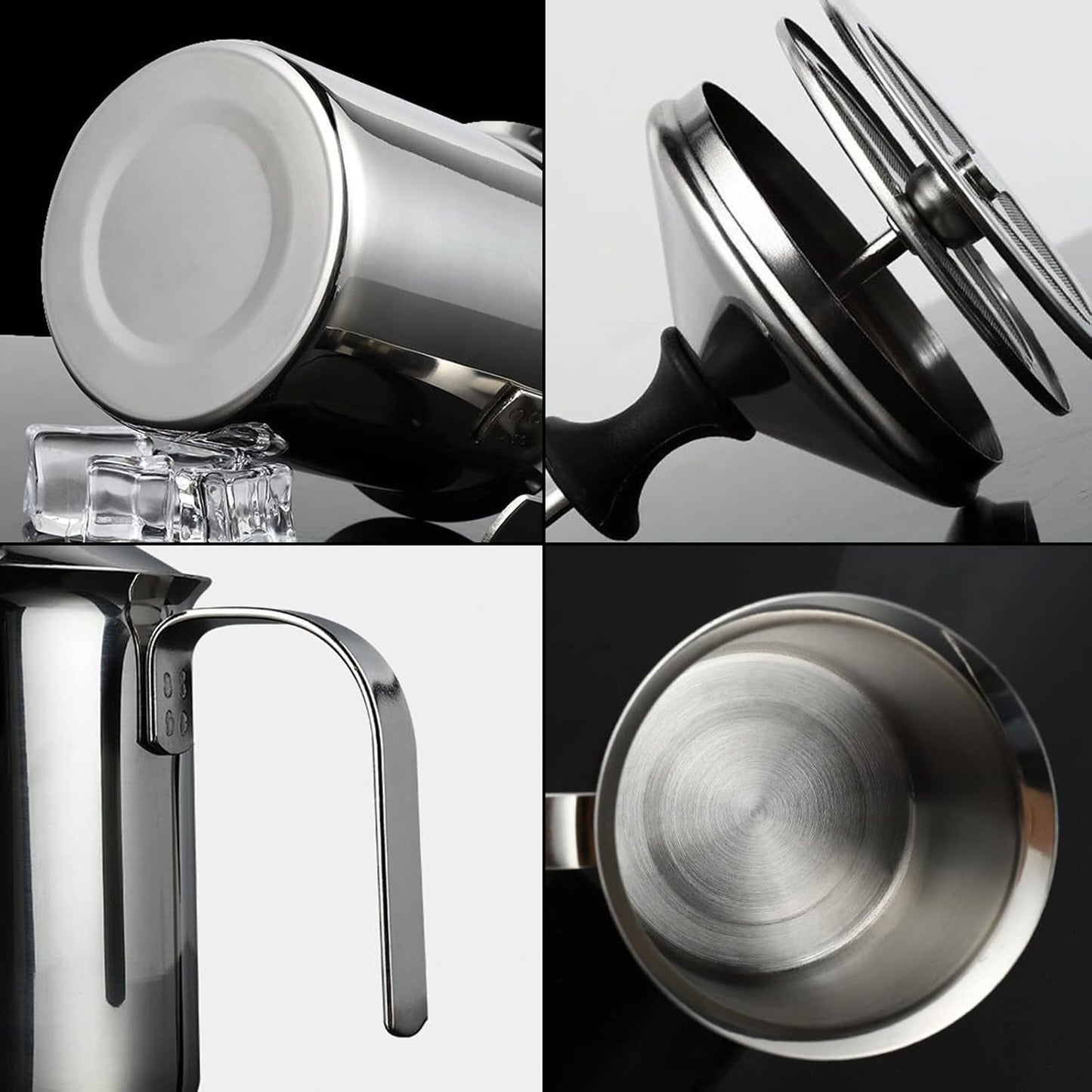 14-Ounce Stainless Steel Manual Milk Foamer, Hand Pump Frothing Pitcher for Cappuccino and Latte