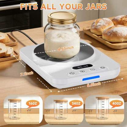 Sourdough Starter Warmer Mat with 1°F Precision (65–110°F), 24H Timer & Memory, Heating Pad for Bread Proofing & Fermentation, Fits 24–40oz Jars for Home Baking（White）