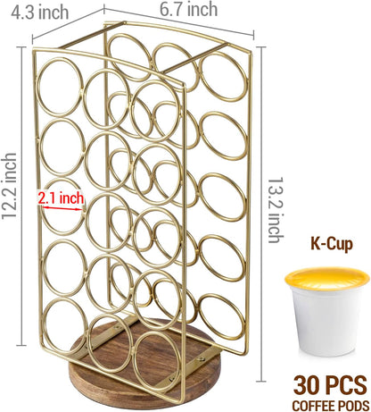 MyGift Modern Brass Tone Plated Metal and Brown Mango Wood Coffee Pod Holder Stand, Handcrafted in India
