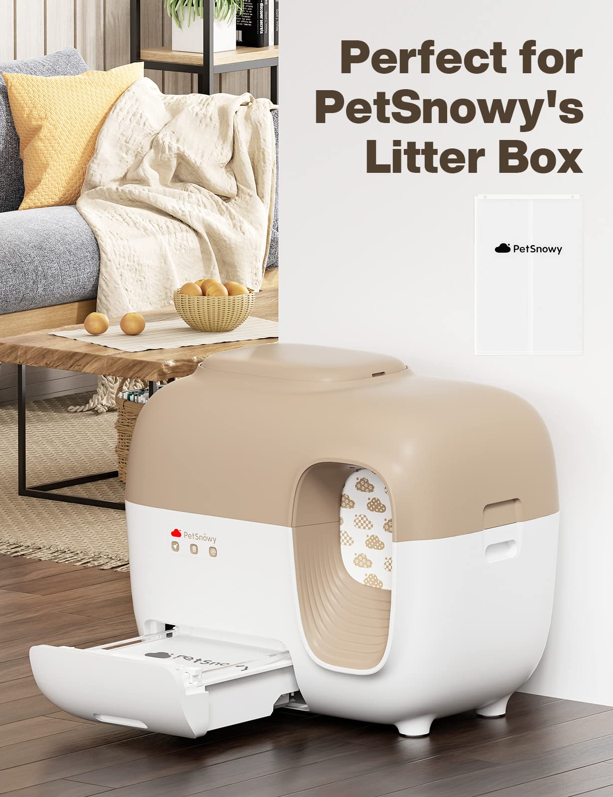 PetSnowy SNOW+ Cat Litter Box Liners, Self-Sealing Waste Drawer Bags for Automatic Cat Litter Box, 120 Pcs