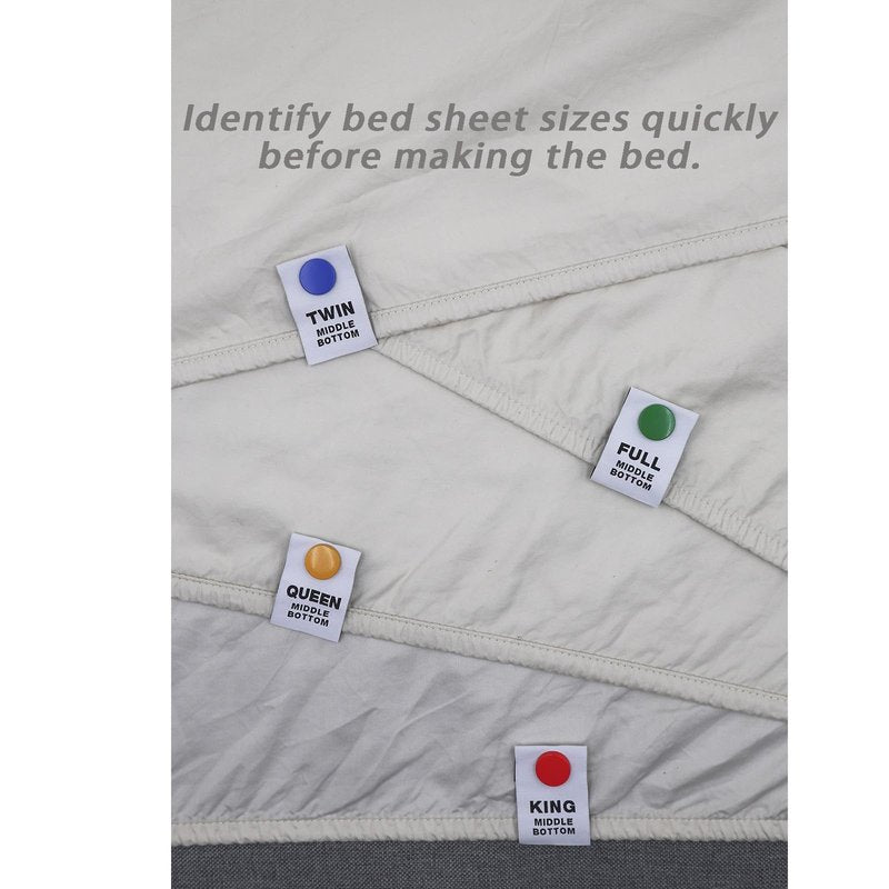 Umttery Bed Sheet Labels for Bedding,Identity The Sheets Direction and Size in Seconds, an Elegant and Easy Solution to Label Sheets, 16 Pack[Mix]