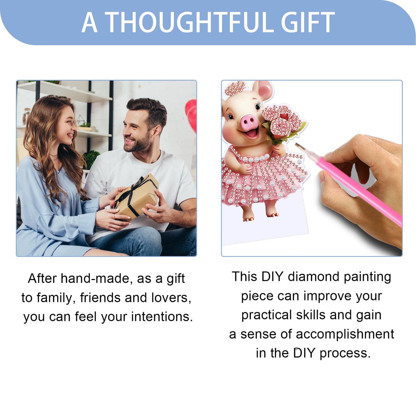 JISHSHAY Diamond Painting Night Light Diamond Art Table Lamps Gem Art LED Lights Gem Painting Desk Lamp Mosaic Kits for Adults DIY Kits for Adults Paint by Numbers with Special Drills Pig Skirt