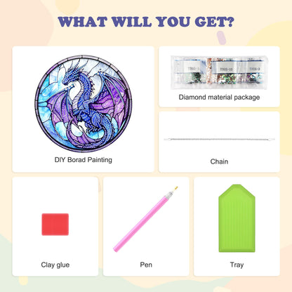 HEIBAGO Dragon Hanging Diamond Art Kits for Adults, Special Shaped Crystal Diamond Painting Ornament Kit, Stained Glass DIY Double-Sided Pattern Gem Art Kit for Home Wall Decor 8.3x8.3inch