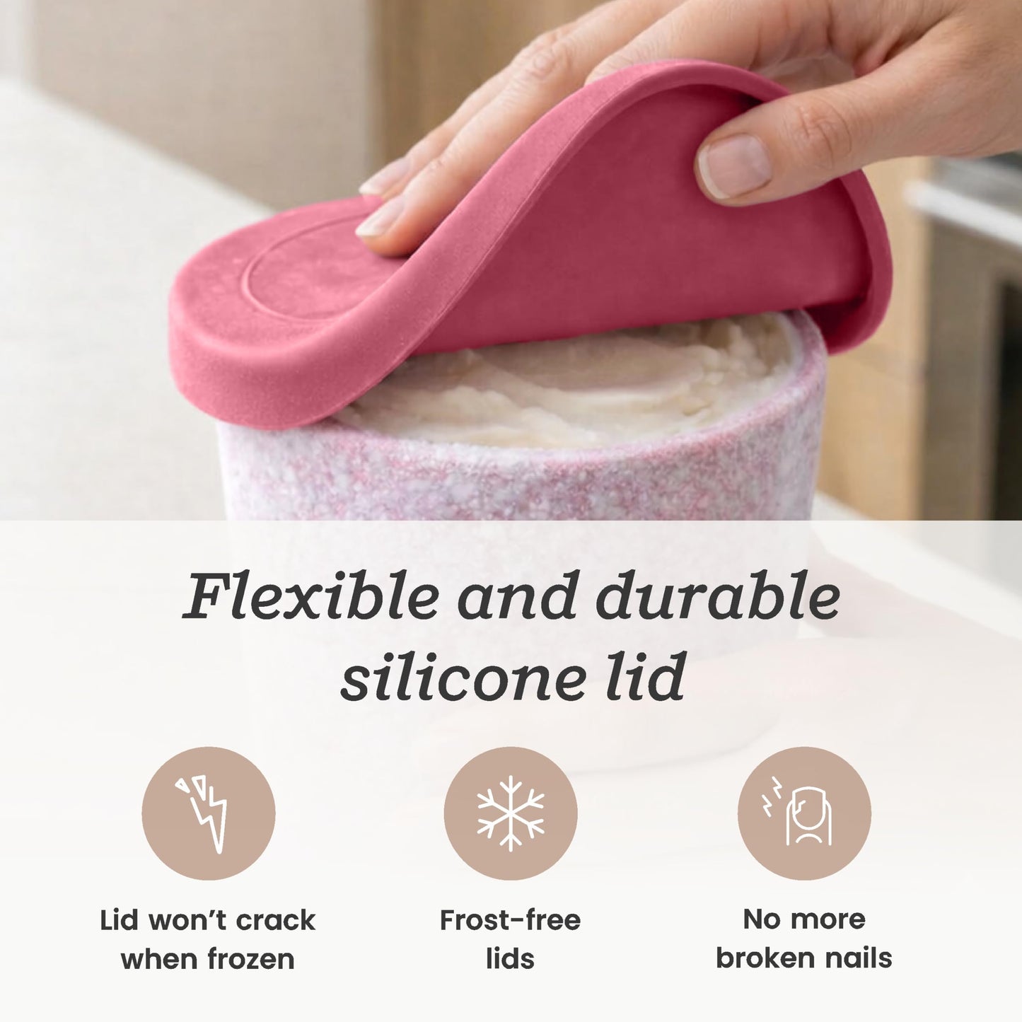 StarPack 'Freeze The Day' Homemade Ice Cream Containers (2-Pack, 1 Quart) - Airtight Silicone Lids, BPA-Free Reusable Ice Cream Freezer Containers with Lids, Stackable - Sage and Pink