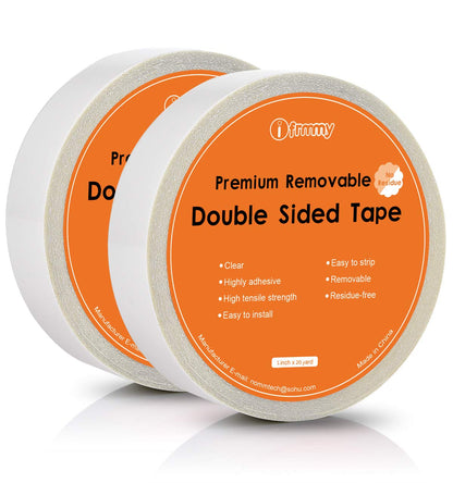 i frmmy Removable Clear Double Sided Sticky Tape- No Residue, Perfect for Gift Wrap, Woodworking- 1 inches x 20 Yards (2 Rolls)