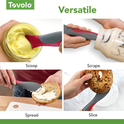 Tovolo Mini Scoop and Spread Tool for Kitchen Meal Prep Small Sandwich Spreader Spatula for Peanut Butter Jelly, Silicone BPA Free Dishwasher Safe Scooper Spreader, Charcoal Gray and Viva Magenta