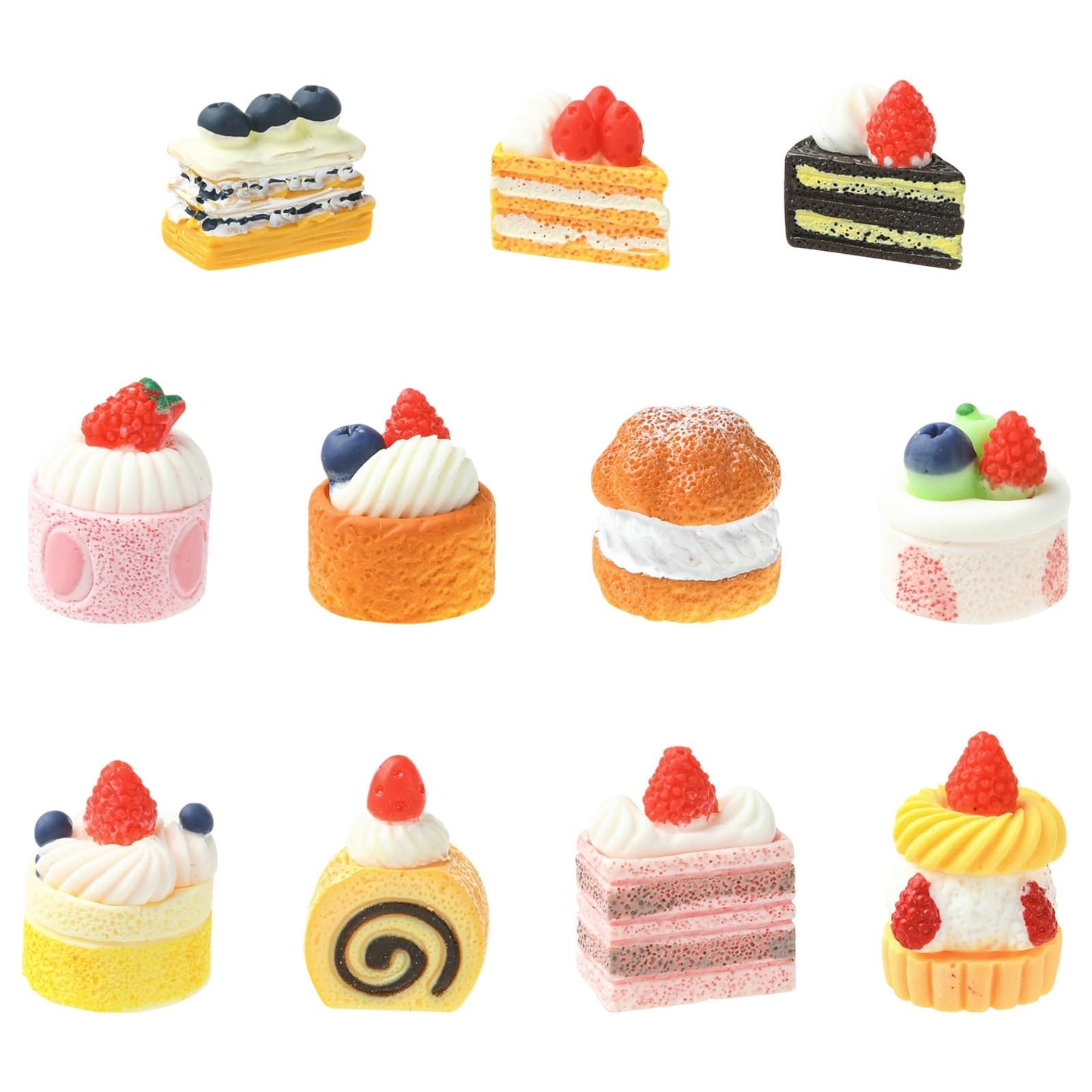 Gythara 44 pcs 11 Styles Lovely Cake Theme Resin Miniature Ornaments Sweet Dessert Imitation Food Figurines for DIY Fairy Garden Micro Landscape Desk Office Decor