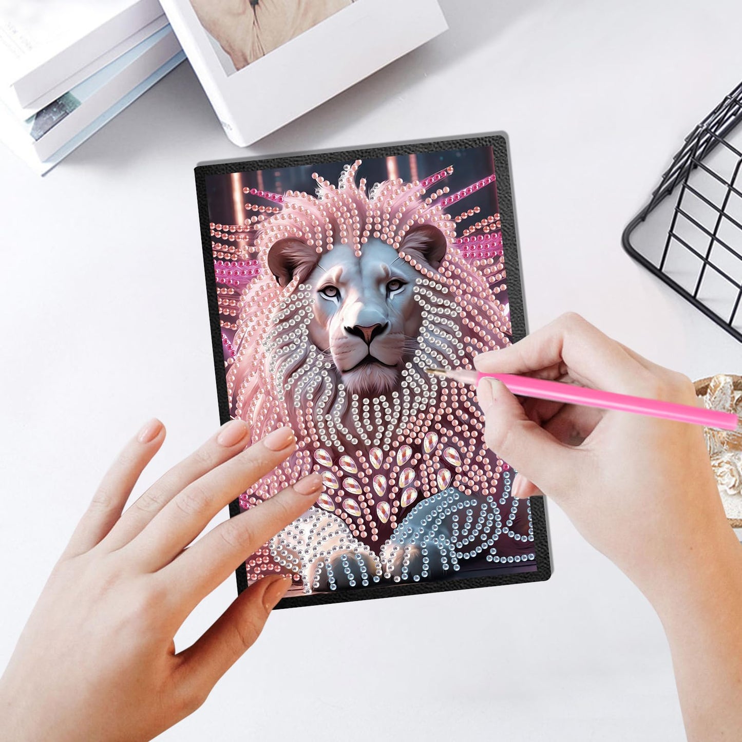 JZHYOAN DIY Diamond Painting Blank Notebook Kits Lion Special Shape Diamond Art Kits Dairy Travel Drawing Message Art Gifts Notepad A5 Hardcover Journal Note Book for Work Note Taking Adult
