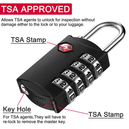 ZHEGE Luggage Lock, TSA Approved Travel Lock, 4 Digit Combination Padlock with Flexible Cable (30 Inch) for Suitcase, Backpack, Cabinet, Drawer (1 Pack, Black)