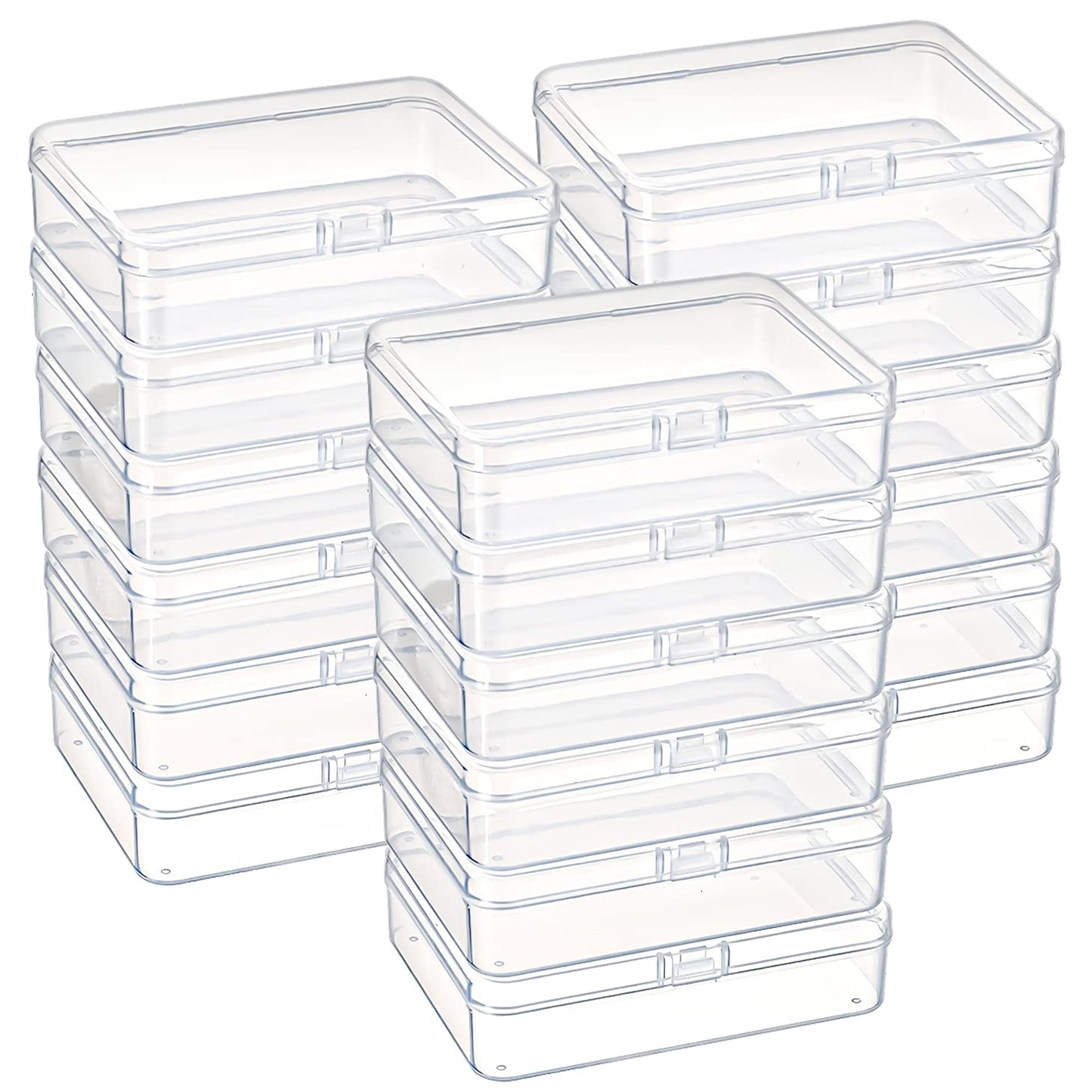 Kingrol 18 Pack Mini Clear Plastic Storage Containers with Lids, 4-1/2 x 3-3/8 x 1-1/8 Inch Empty Hinged Boxes for Beads, Jewelry, Tools, Craft Supplies, Flossers, Fishing