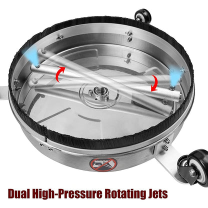 TRELVEX Pressure Washer Surface Cleaner 15'' with Wheels, 4000 PSI Stainless Steel Power Washer Accessory for Driveways Sidewalks Patios Cleaning, 1/4" Quick Connector, 2 ExWand Attachments