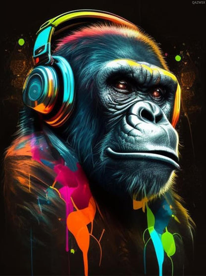QAZWSX Neon Gorilla Music Diamond Painting Kits for Adults, 5D DIY Round Full Drill Cross Stitch Crystal Rhinestone Embroidery Paintings Arts Crafts 8x12inch