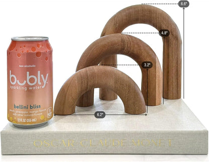 Wooden Arch Decor Set of 3 - Aesthetic Shelf Decor for Coffee Tables & Bookshelves - Acacia Wood Japandi Accents