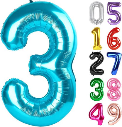 Light Blue Number 3 Balloon - 40 Inch 3rd Birthday Celebration Supplies for Kids & Adults