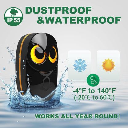Wireless Doorbell, Cute Owl Doorbell Weatherproof IP55 Outdoor Remote Push Button- 1000 Feet Long Wireless Range, 1 Receiver + 1 Transmitter, Black