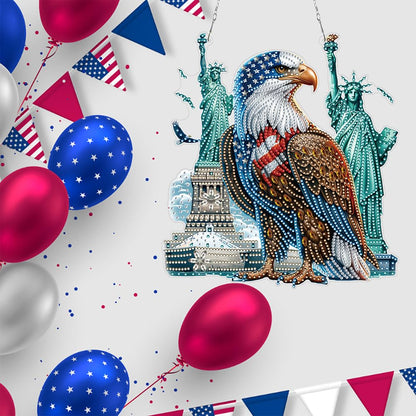 POETRYDRAW DIY Hanging Diamond Art Pendant Kit Independence Day Eagle, Special Crystal Diamonds Painting Ornament for Adults, Diamond Art Suncatchers Double Sided Board Gem Painting Box Kit