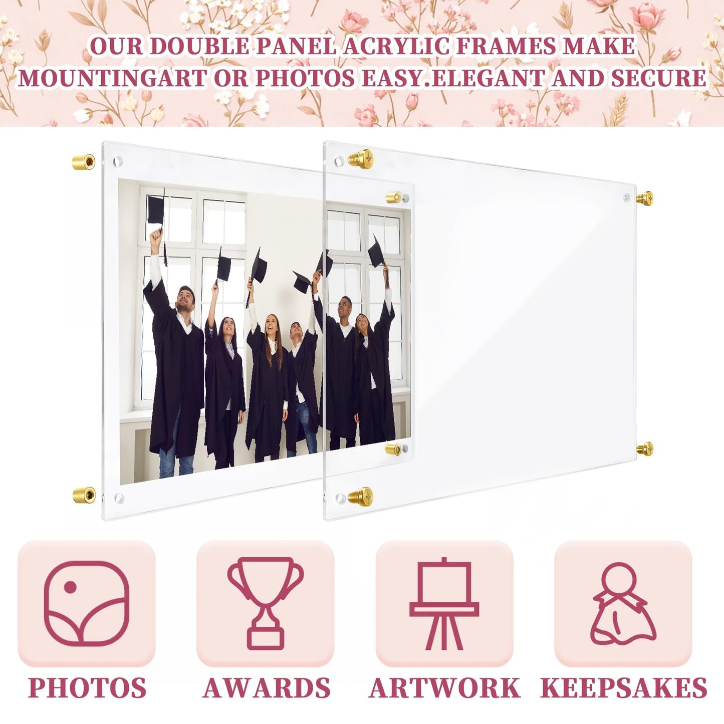Novabright 2 Set 2026 5.5x8.5 Floral Acrylic Graduation Certificate Frame Pressed Wildflower Wall Mount Floating Picture Frame A4 Photo for Graduation Diploma Degree Document Memory Picture Gift