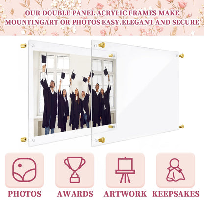 Novabright 2 Set 2026 5.5x8.5 Floral Acrylic Graduation Certificate Frame Pressed Wildflower Wall Mount Floating Picture Frame A4 Photo for Graduation Diploma Degree Document Memory Picture Gift