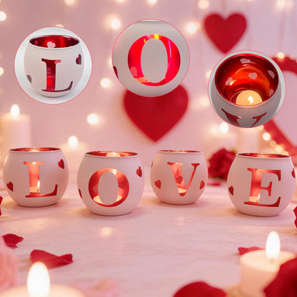 Love Glass Tea Light Candle Holders, Votive Tealight Holder Table, Love Centerpiece Decorations for Wedding Valentines Anniversary Party Decor (Pink-4)