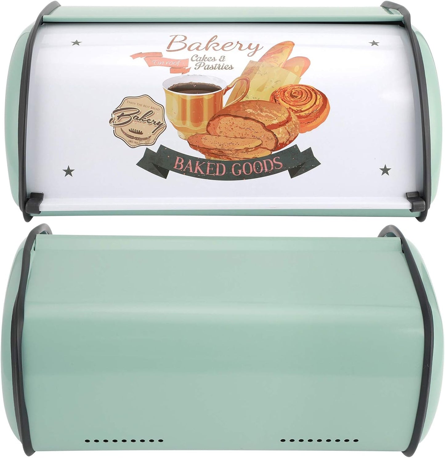 Roll Top Bread Box for Kitchen Counter, Metal Bread Bin Retro Food Storage Container, 13"x9.4"x5.9" (Green)