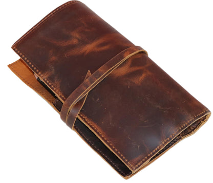 Jaald Genuine Leather Pencil Roll Brush Case Pen Holder Organizer Brushes Ruler Stationary Pouch Gift for Students Artist Painter & Writer String Closure Vintage