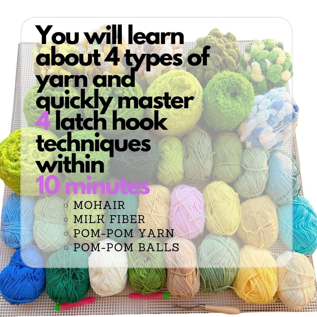 Latch Hook Rug Kit DIY 52x30 in Carpet for Adults Kids Beginners, Moss Garden Pre-Printed Canvas Yarn Rug Hooking Kits, Creative Craft Home Decor Ideal for Learning Rug Making