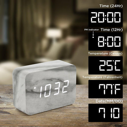 OCT17 Marble Pattern Alarm Clock, Multi-Function LED Digital Clock with USB Power Supply
