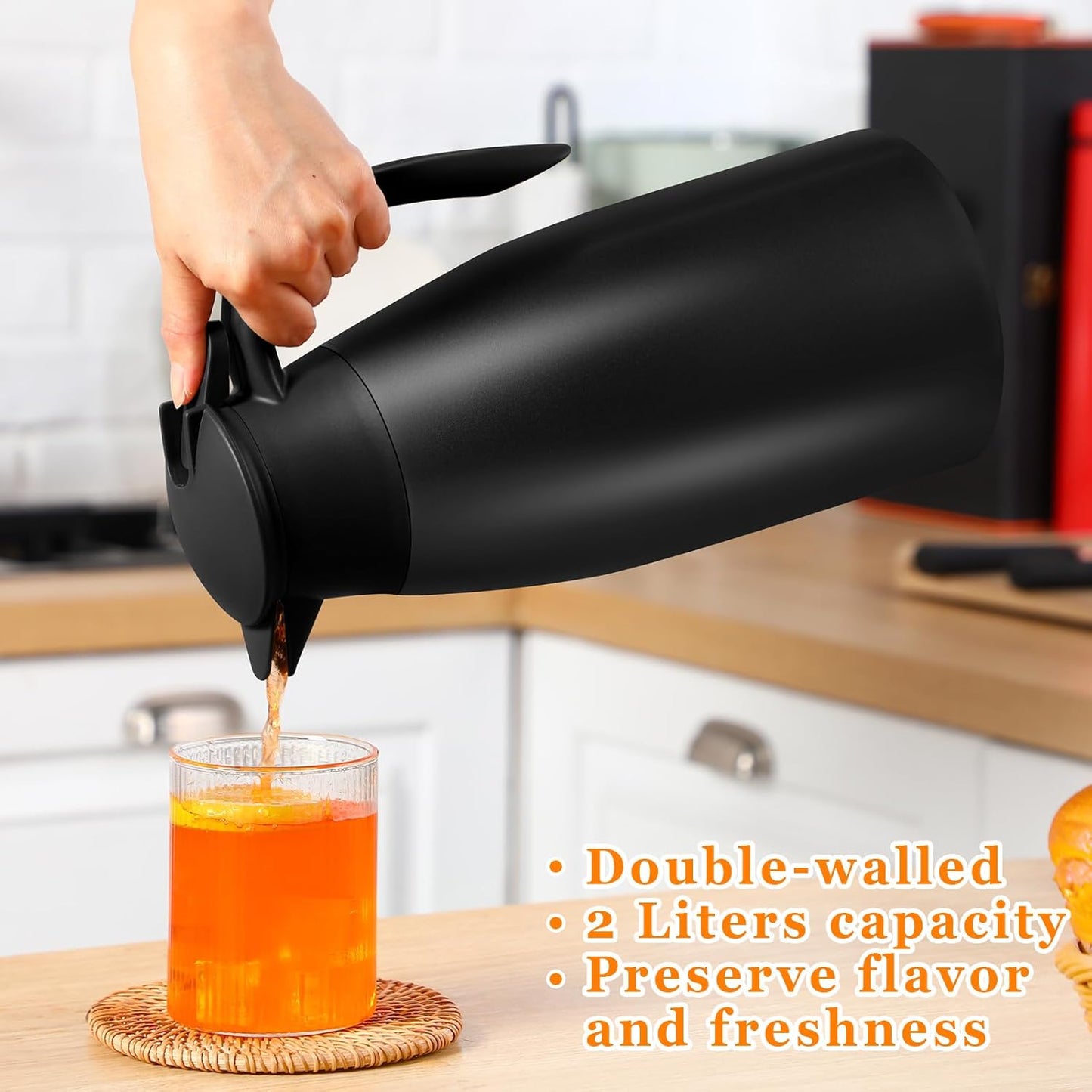 Norme 2 Pcs 68 oz Insulated Stainless Steel Thermal Coffee Carafe for Hot Liquids, Black and White