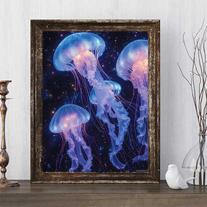 PUAGEMTI Diamond Art Kits for Adults 5D Frameless Floating Space Jellyfish A Diamond Painting Kits for Adults Beginner, Round Diamond Kits for Home Wall Decor 12x16 Inch