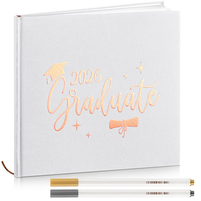 Humyoun 2026 Graduation Guest Book 8.7'' x 8.7" with 2 Markers Graduate Scrapbook Class of 2026 Picture Book Hardcover Rose Gold Foiled Photo Album for Graduation Party Supply Graduate Gifts 144 Pages