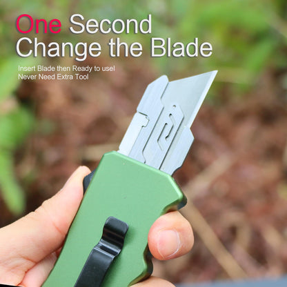 TENCHILON TU37 Aluminium Alloy Pocket Knife with Clip Small EDC Telescopic Retractable Box Cutter Precision Craft Utility Knives For Office Home Arts (Black)