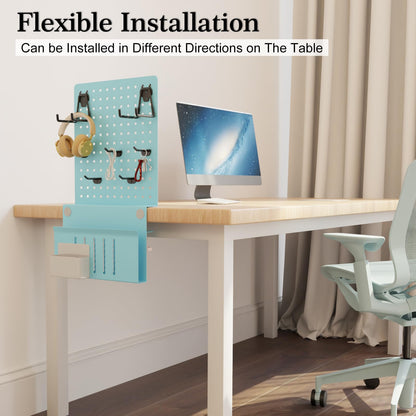 Desk Side Storage Under Desk Laptop Holder, No Drill Hanging Desk Organizer with Pen Holder, Clamp-On Table Side Tray Desktop Organization Mount for Office and Home (White)