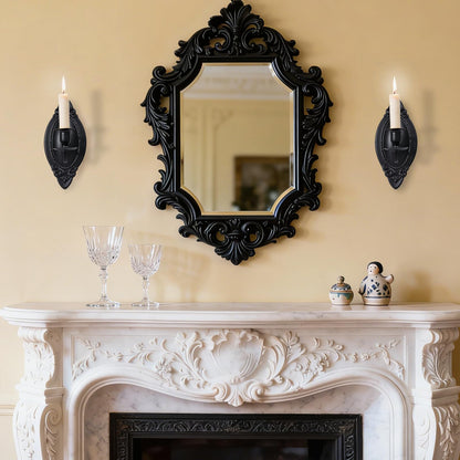 Vrnikhub Black Candle Sconces Set of Two, Victorian Decor Royal Wall Sconce, Metal Rustic Candle Holder Baroque Home Wall Decor for Living Room, Dining Room, Bedroom, Fireplace, Hallway, Window