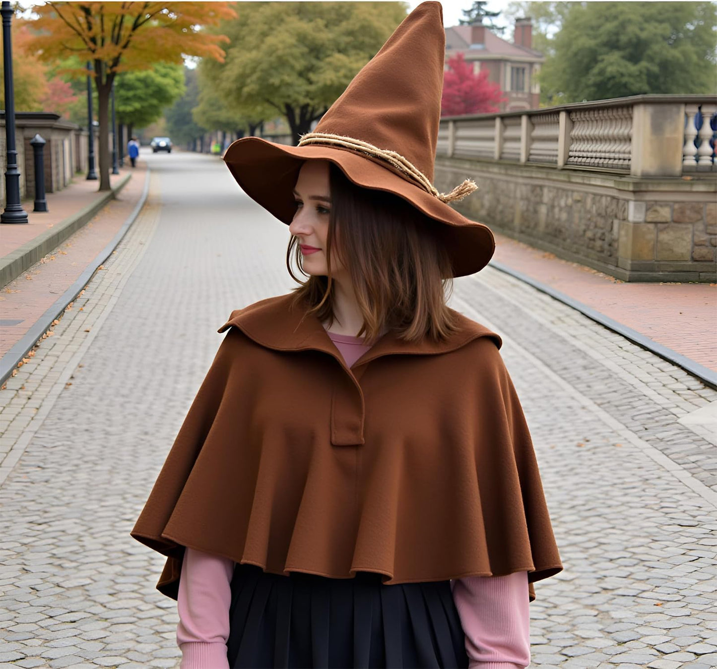 nigsouy Witch Wizard Hat for Adults, Felt Wide Brim Pointed Hat, Oktoberfest, Halloween Scarecrow Costume Accessory (Brown)