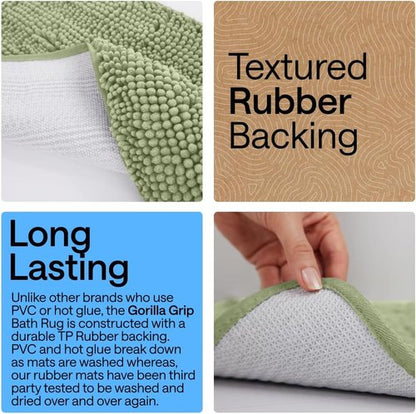 GORILLA GRIP Plush Chenille Bath Rug Mat - Soft Microfiber, Machine Washable, Sage Color, Fits Square Toilet Base