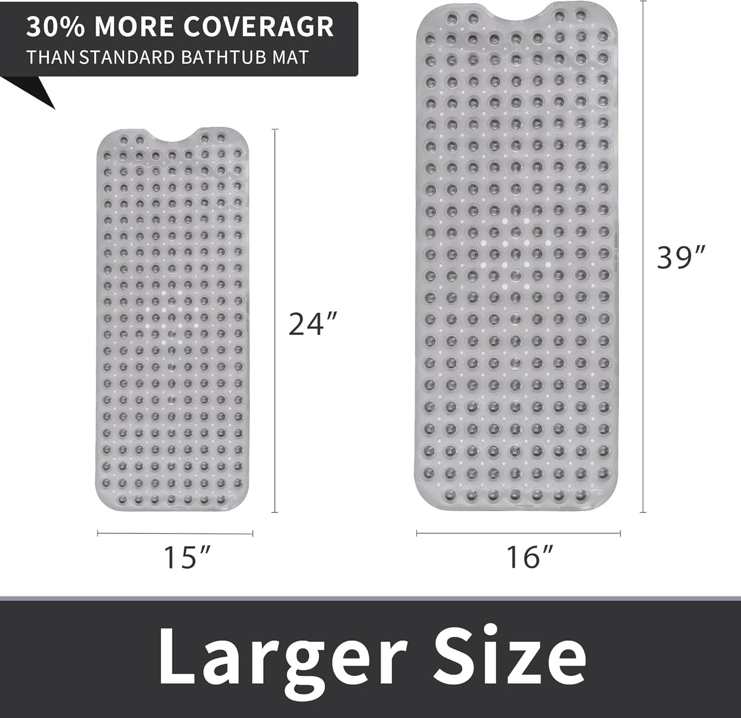 16 39 ROSMARUS Extra Long x Non-Slip Bathtub Mat, Shower Mat for Tub with Suction Cups and Drain Holes Bathtub Mats