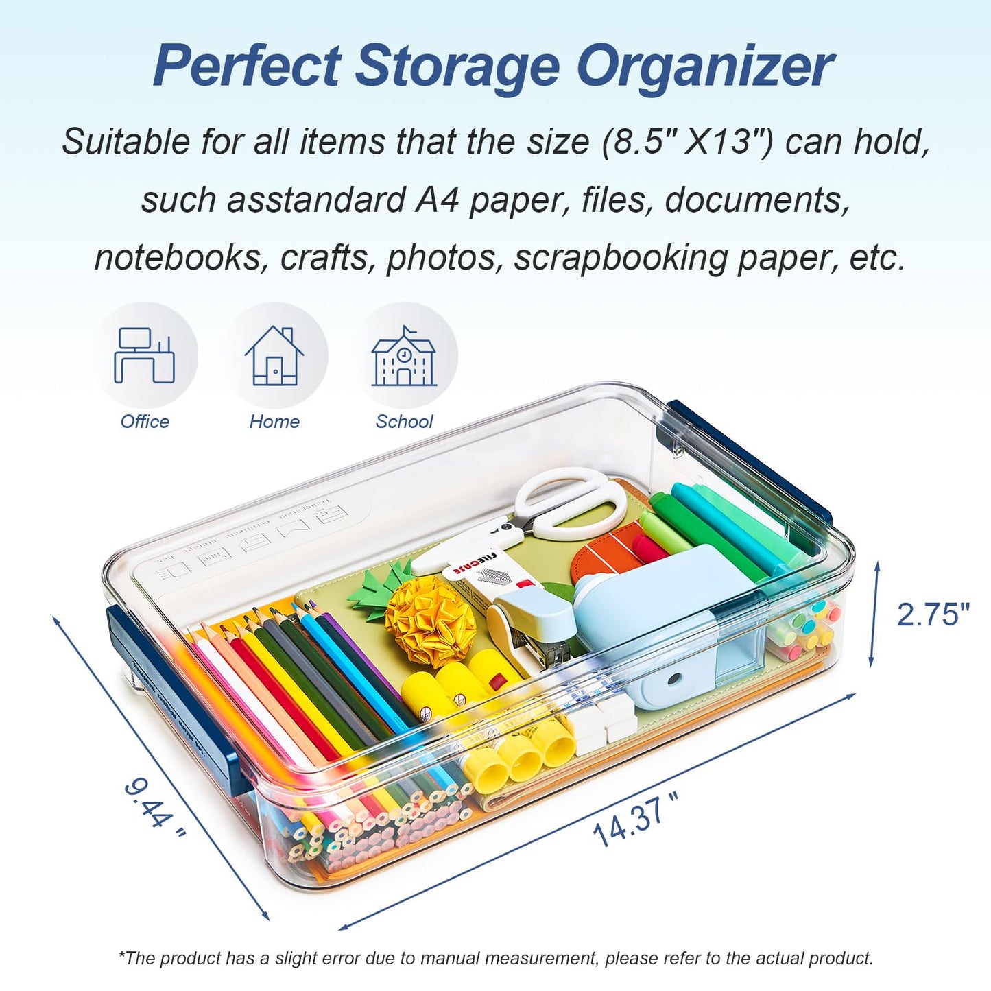 CATOOMUU 2 Pcs 5.5qt 9 x 13 Plastic Portable Project Case With Snap-Tight Latch Clear Stackable Storage Box With Lids Organizer Container For A4 File Photo Documents Scrapbook Craft Art Supplies