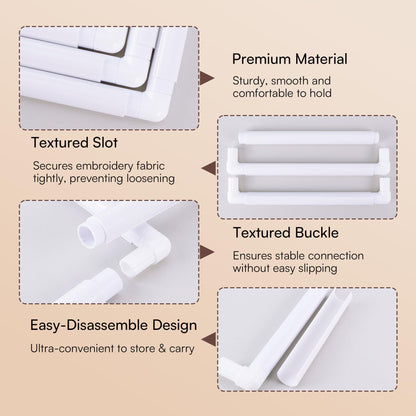 Caydo 3 PCS Square Embroidery Hoops, Plastic Cross Stitch Snap Frames with Sewing Needles for Quilting, Needlepoint & Silk-Painting 6 x 6, 8 x 8, 11 x 11 in(White)