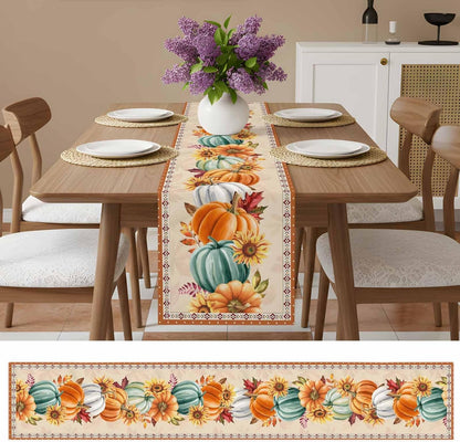LooPoP 13x120 Inches Thanksgiving Fall Pumpkin Table Runners Maple Leaf Orange Lattice Long Washable Table Runner