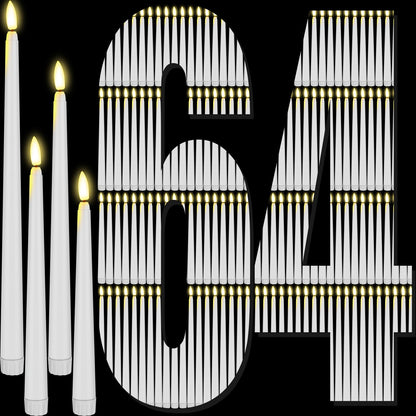 Rossesay 64 Pcs Wedding Flameless LED Taper Candles Battery Operated Candles 4 Sizes of 8.5'', 9.65'', 10.83'', 12.8'' Candlesticks Flickering for Halloween Christmas Church Wedding(White)