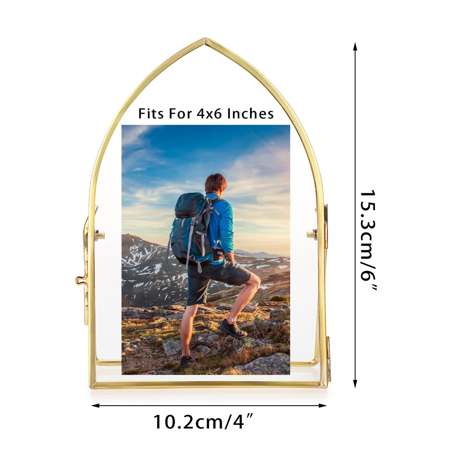 JUXYES 4x6 Inch Tabletop Double Glass Frame for Pressed Flowers, 3 Pack Glass Desktop Picture Artwork Display Frames, Brass Floating Frame Style for Dried Flowers Photo Picture Poster etc