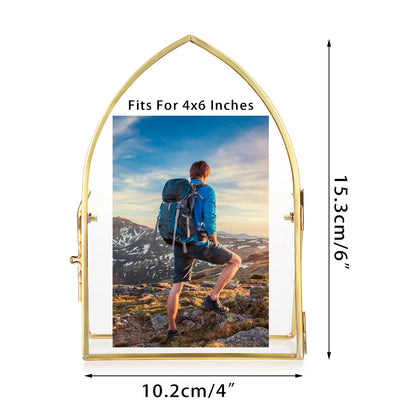 JUXYES 4x6 Inch Tabletop Double Glass Frame for Pressed Flowers, 3 Pack Glass Desktop Picture Artwork Display Frames, Brass Floating Frame Style for Dried Flowers Photo Picture Poster etc