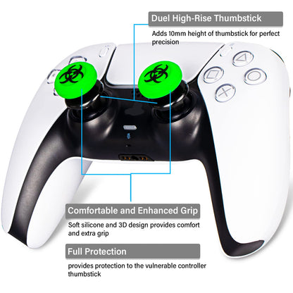 Playrealm FPS Thumbstick Extender & 3D Texture Rubber Silicone Grip Cover 2 Sets for PS5 Dualsenese & PS4 Controller (BioH Green)