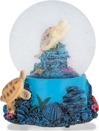 Elanze Designs Coral Reef Sea Turtles 100MM Wind Up Musical Glitter Water Snow Globe Decoration